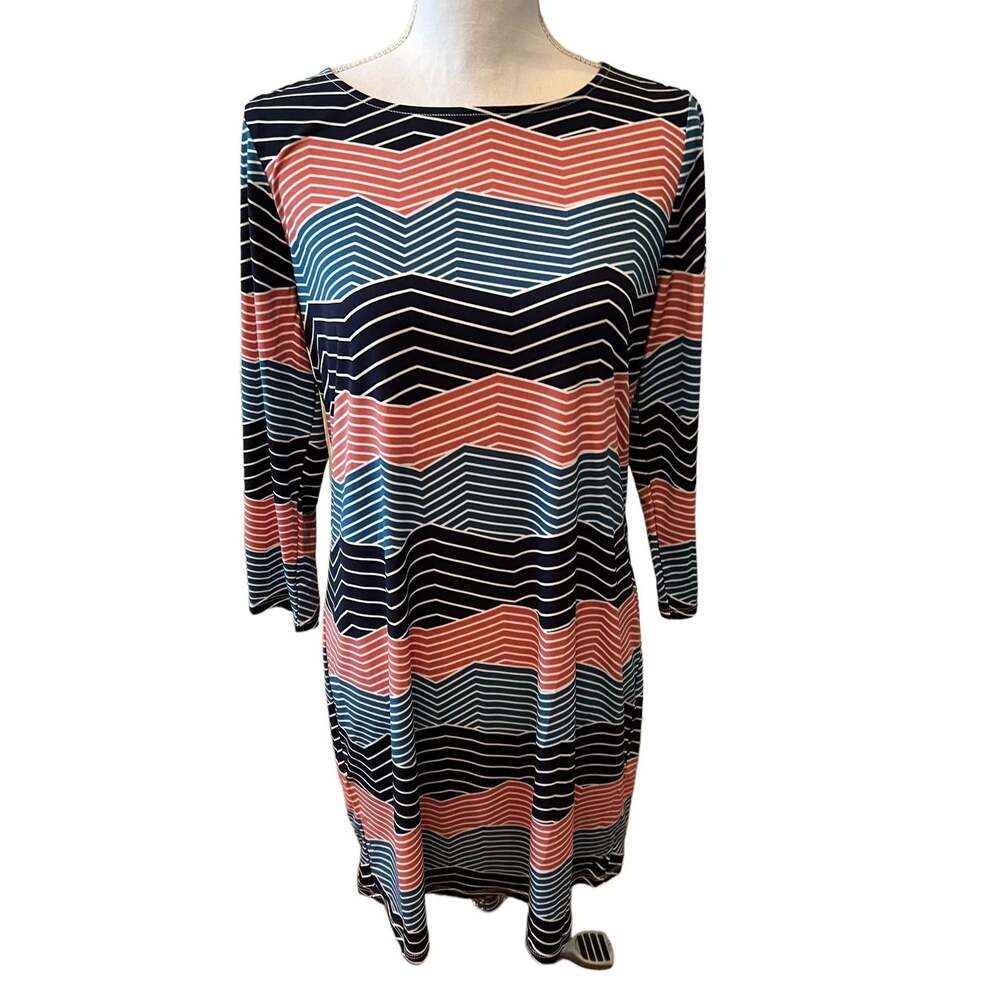 BCBG MaxAzria work dress orange blue chevron print M